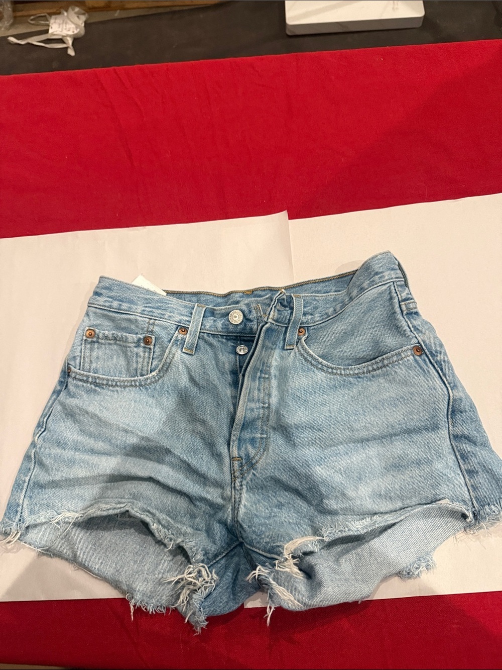 Levi 501 Light Blue Denim High-Waist Distressed Women’s Shorts